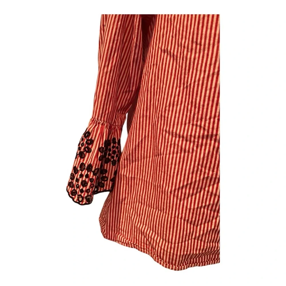 Beach Lunch Lounge Red White‎ Boho Striped Off Shoulder Top Medium